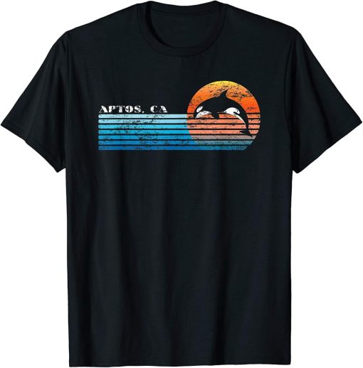 Vintage Aptos, CA Retro 80s Orca Sunset T-Shirt