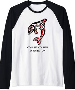 Cowlitz County WA Native American Indian Orca Killer Whale Raglan Baseball Tee