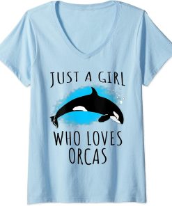 Womens Just a girl who loves Orcas - Funny Sea Animals V-Neck T-Shirt