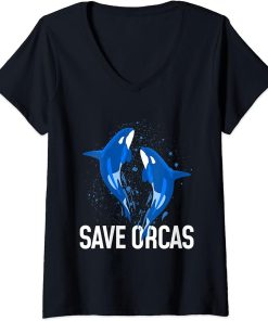 Womens Save orcas orca whale killer whale art design V-Neck T-Shirt