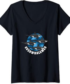 Womens Overwhalemed Funny Whale Orca V-Neck T-Shirt