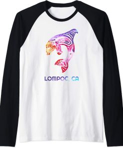 Lompoc California Orca Killer Whale Native American Raglan Baseball Tee